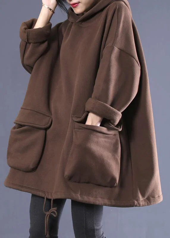 Navy blue women's topsBohemian hooded drawstring spring clothes Work Outfits chocolate shirts