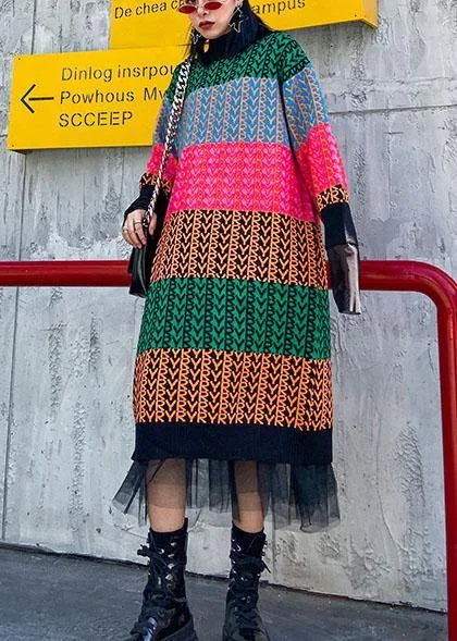 Tall women's sweaterKnitted rainbow Sweater dress outfit Beautiful o neck spring sweater dress