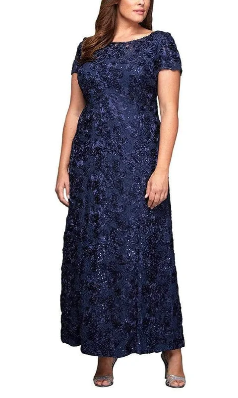 women's suit sets with lightweight fabricsAlex Evenings - 412788 Short Sleeve Rosette A-line Dress