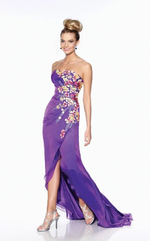 Little black dresses (LBDs) for womenMon Cheri Floral Ornate Strapless High Slit Long Gown 116506