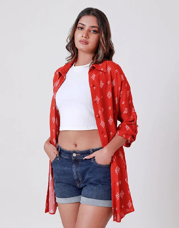 Workwear women's topsPrinted Shirt Blouse with Button Up