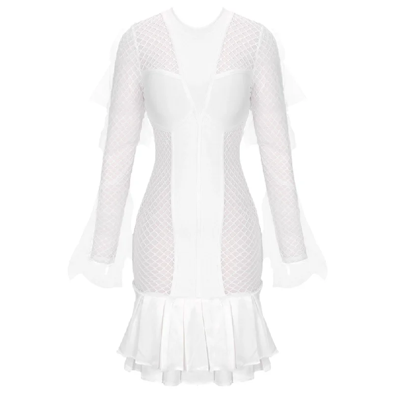 Polka dot dresses for womenRound Neck Long Sleeve Plaid Mini Bandage Dress PP091809