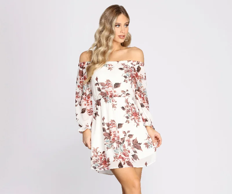 Glamour dresses for red carpet appearancesFresh Start Floral Charming Off Shoulder Dress