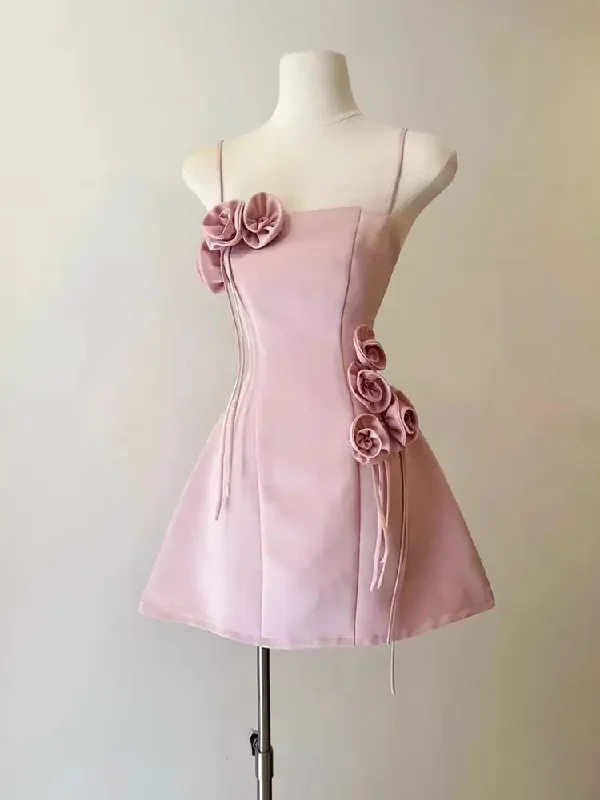 Flutter sleeve dresses for womenNew French Style Fragrant 3D Flower Women's Dress Sexy Bra Strap Waist Closing Mini Dress