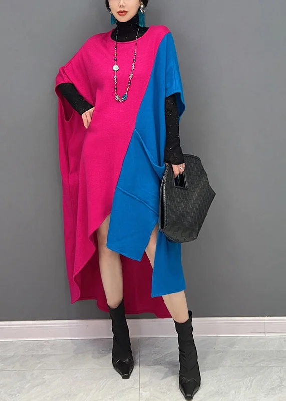 Mother-of-the-bride dressesUnique Colorblock Asymmetrical Patchwork Cotton Dresses Fall