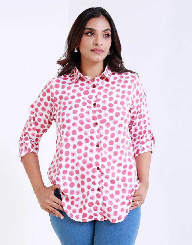 Evening women's topsPrinted Shirt Blouse with Tab Sleeves