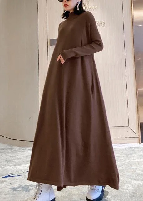 Ruffle women's sweaterFashion chocolate Sweater dresses Refashion high neck large hem Mujer fall knitwear
