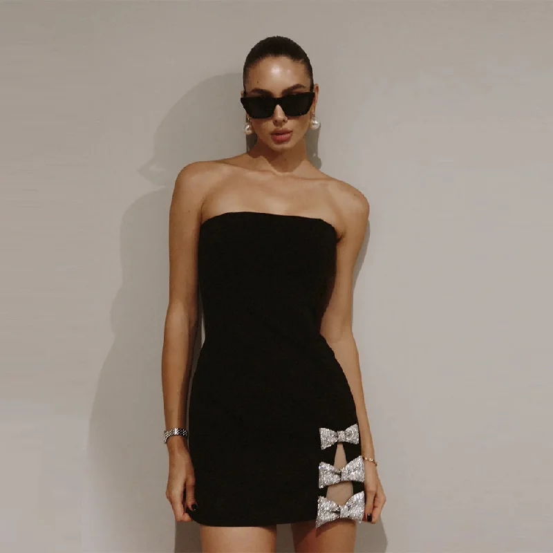 High-low hem dresses for womenStrapless Sleeveless Sheathy Mini Dress KLYF1361
