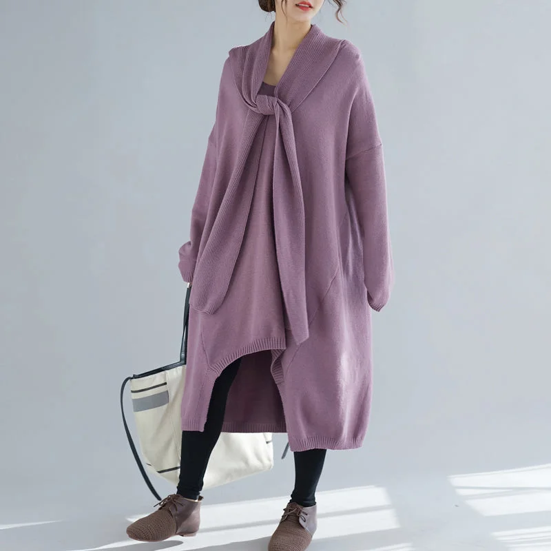 Camo women's sweaterComfy o neck asymmetric Sweater Aesthetic Largo purple Ugly knit dress