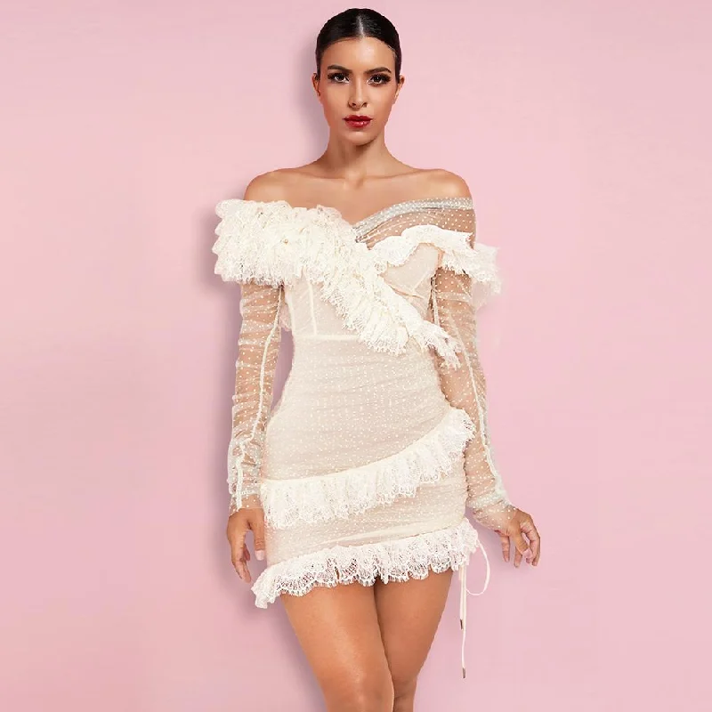 Handmade dresses for unique fashion statementsOff Shoulder Asymmetrical Frill Mini Dress PP19409