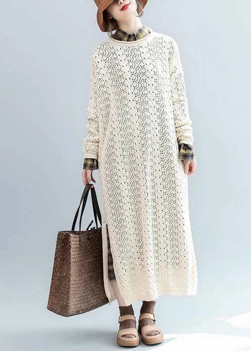 Floral print women's sweaterFor Spring beige Sweater weather Street Style o neck hollow out Mujer knit dresses