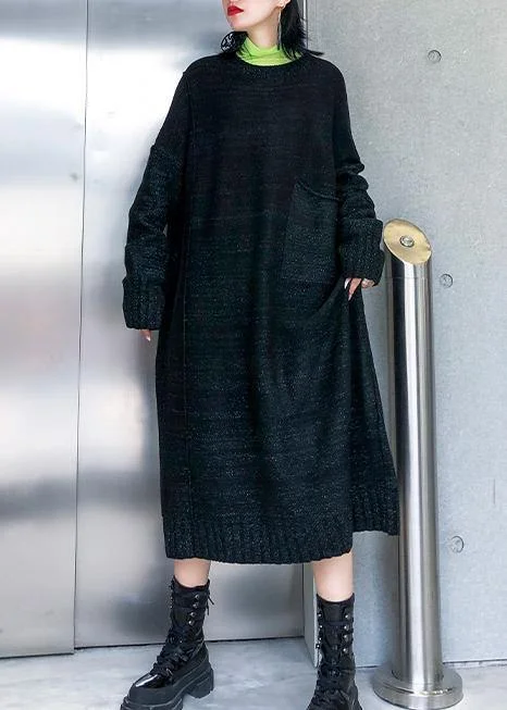 Yoga women's sweaterSimple big pockets Sweater fall dress DIY black Tejidos knitted dress