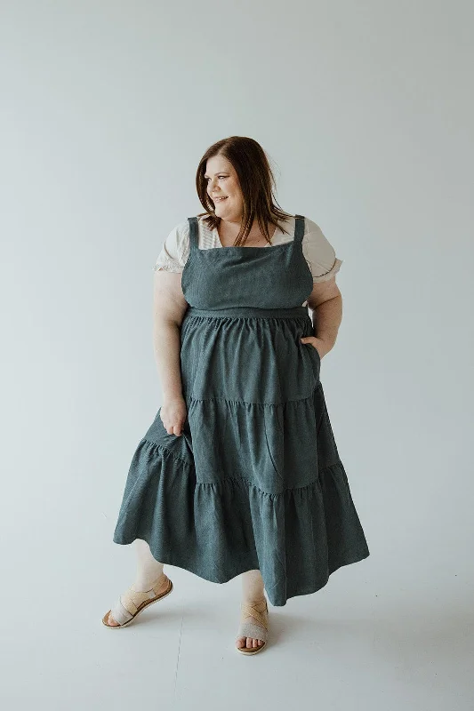 Local artisan women's sweaterCORDUROY TIERED JUMPER IN BLUE SPRUCE