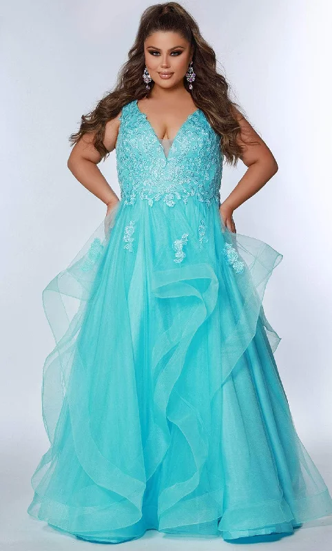women's suit sets with pocketsSydney's Closet SC7347 - Embroidered Tiered Ballgown
