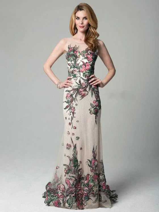 Ruched dresses for womenLara Dresses 32904 Long Printed Evening Dress