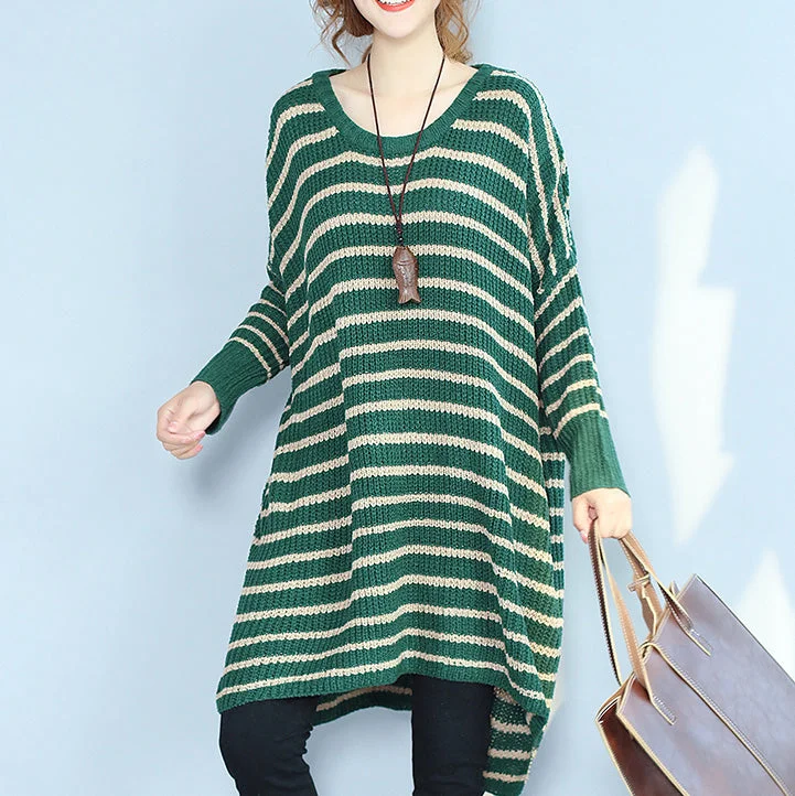Floral print women's sweatergreen striped autumn winter woolen blended knit dresses baggy loose batwing sleeve sweater dress