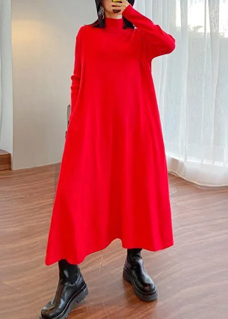 Affordable women's sweaterFor Spring high neck large hem Sweater fall dress outfit Refashion red Big sweater dresses