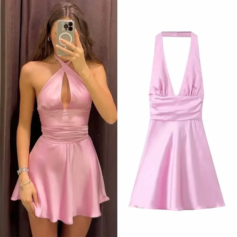 Workwear women's dressesHalter Mini Women Dress Backless Butterfly Lace-Up Lady Dress New In Summer Fashion Sexy Party Dresses For Women
