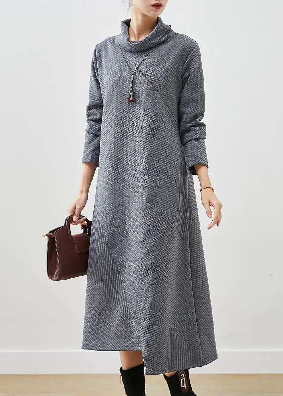 Linen dresses for summerBohemian Grey Turtle Neck Cotton Vacation Dresses Fall