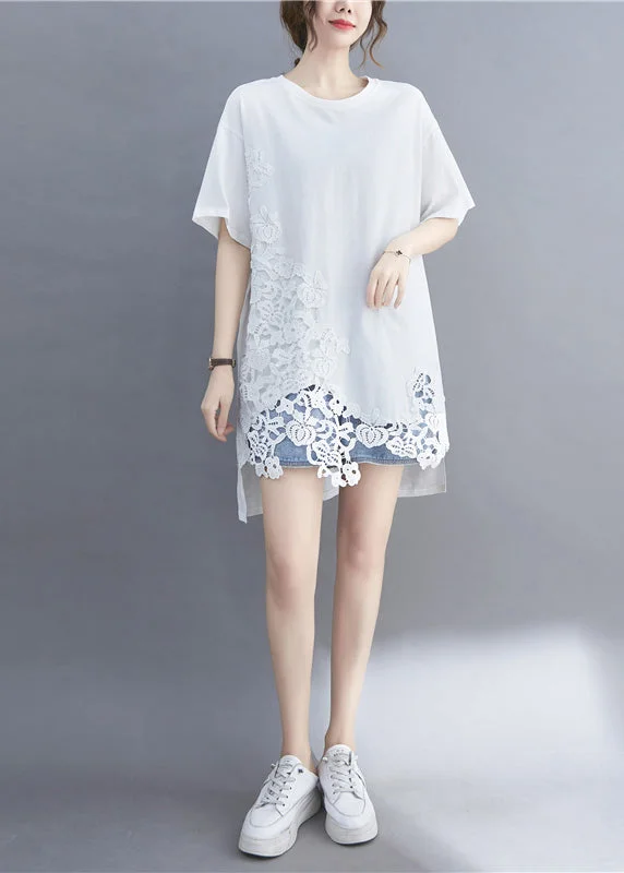 Winter women's topsWomen White Hollow Out Solid T Shirts Summer