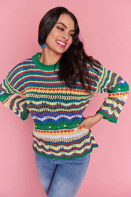 Dressy women's sweaterJordon Green Stripe Jumper
