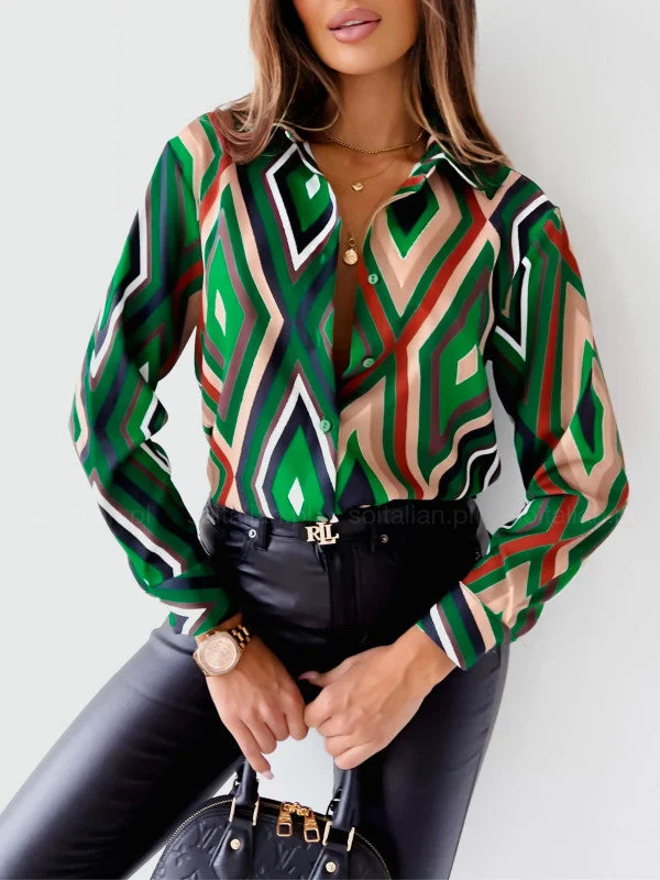 Plus-size women's topsIsla Green Multi Geo Print Button Shirt