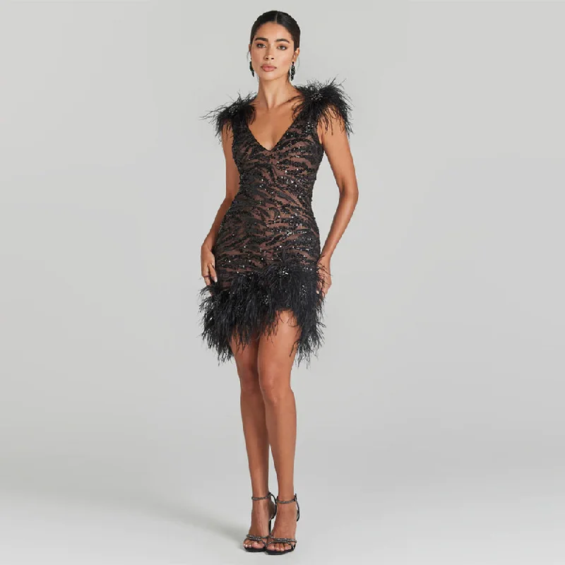 Festival dresses for music and arts eventsV Neck Sleeveless Sequins Mini Bodycon Dress HL9449