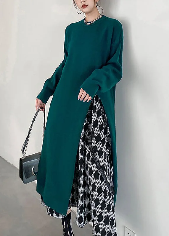 Soft pink women's sweaterVintage Blackish Green O-Neck Cozy Knit Sweater Dress Winter