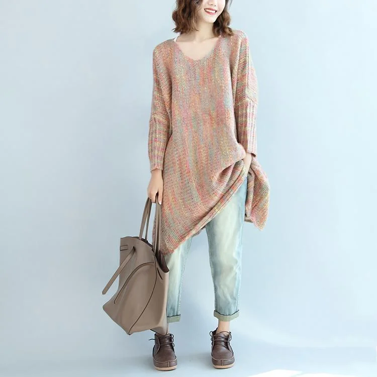 Oversized women's sweaterLight Pink Multi Casual Sweater Dresses Plus Size Woolen Warm 2025 Knitted Dresses