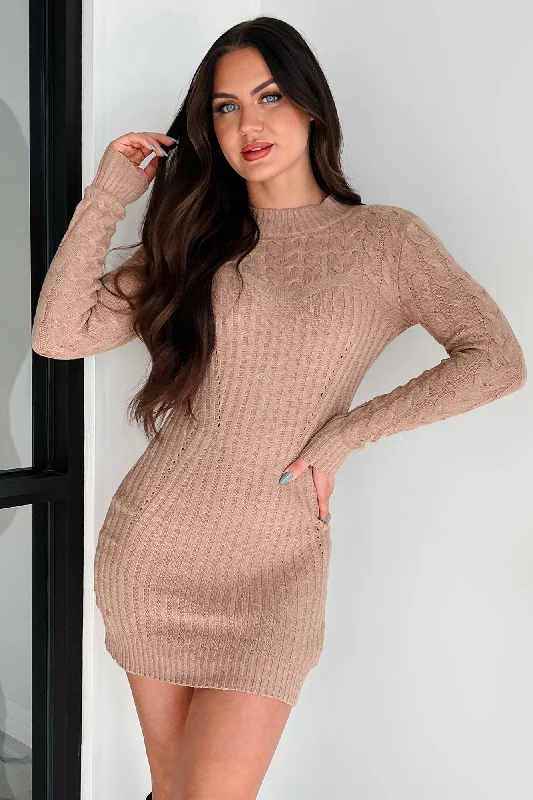 Navy blue women's sweaterGimme A Clue Sweater Dress (Camel)