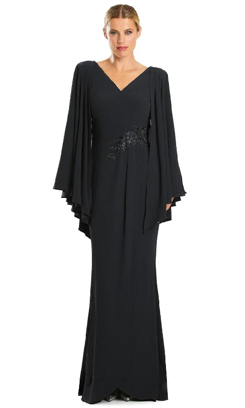 Satin dresses for womenAlexander by Daymor 1854F23 - V-Neck Long Pleated Sleeve Evening Dress
