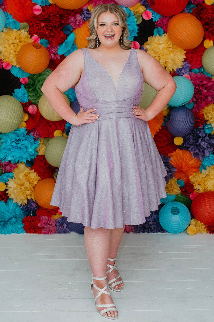 women's suit sets with double-breasted jacketsSydney's Closet SC8117 Size 26 Orchid Homecoming Dress V Neckline Cocktail Dress Plus Sized