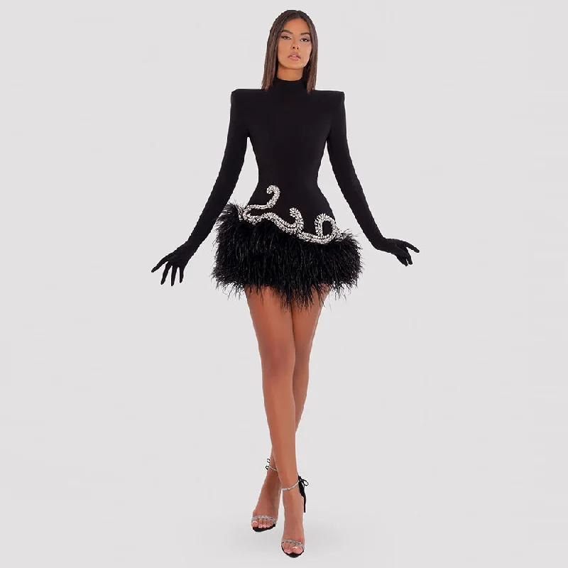 A-line dresses for womenHigh Neck Diamente Embellished Mini Bodycon Dress HT3000