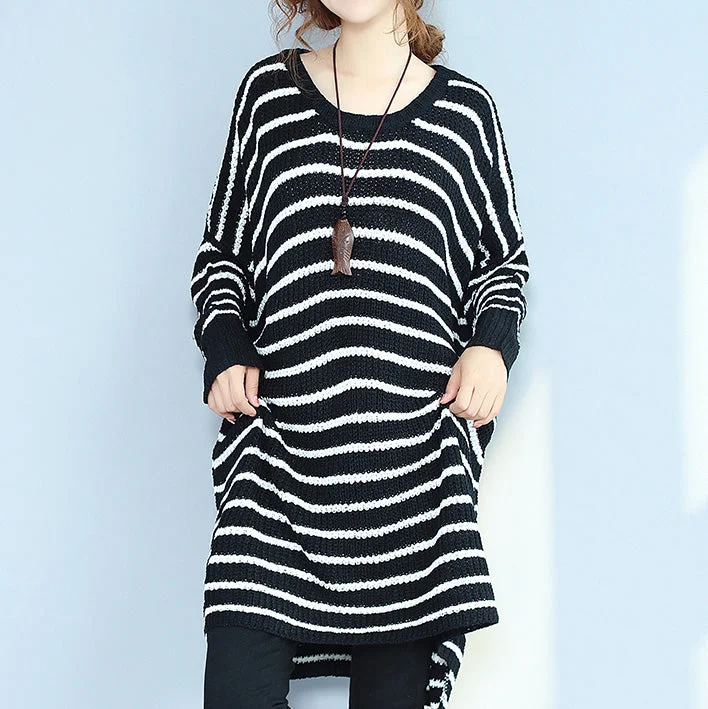 Cozy women's sweater2025 black casual cozy sweater dresses low high plus size o neck knit pullover dress