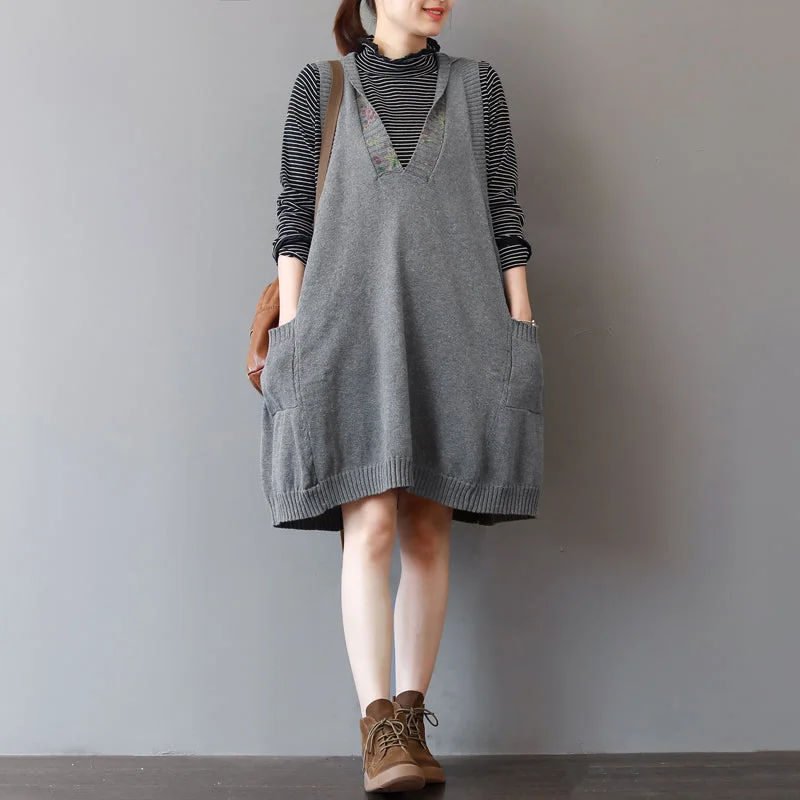 Bodycon women's sweatercozy green sweater dress trendy plus size sleeveless pullover sweater casual hooded dress