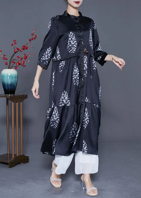 Beach dresses for casual outingsDIY Black Cinched Patchwork Print Silk Long Dress Summer