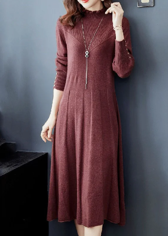 Party women's sweaterVintage Mulberry Ruffled Exra Large Hem Knit Sweater Dress Winter