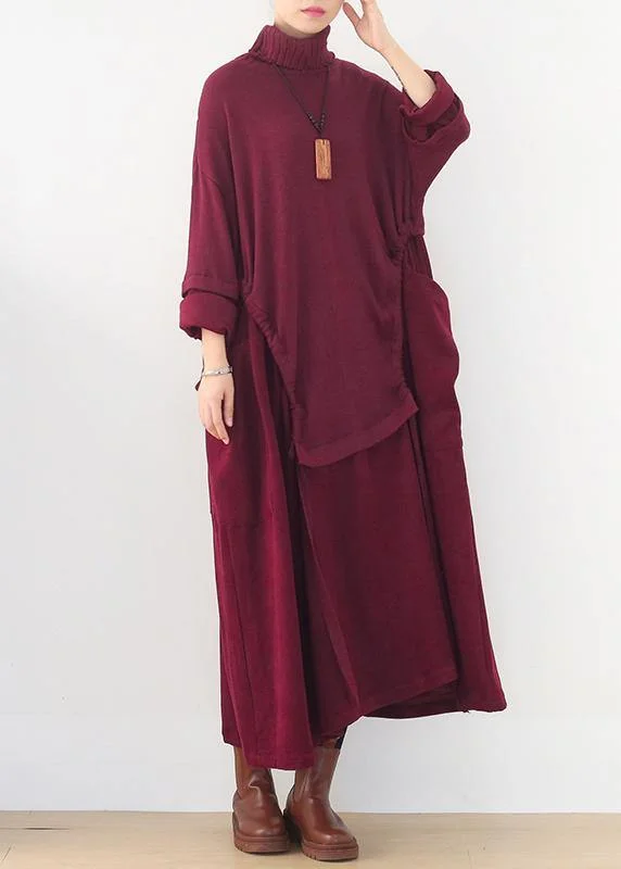 Winter women's sweateraOversized high neck patchwork Sweater Wardrobes Women burgundy Tejidos knit dresses