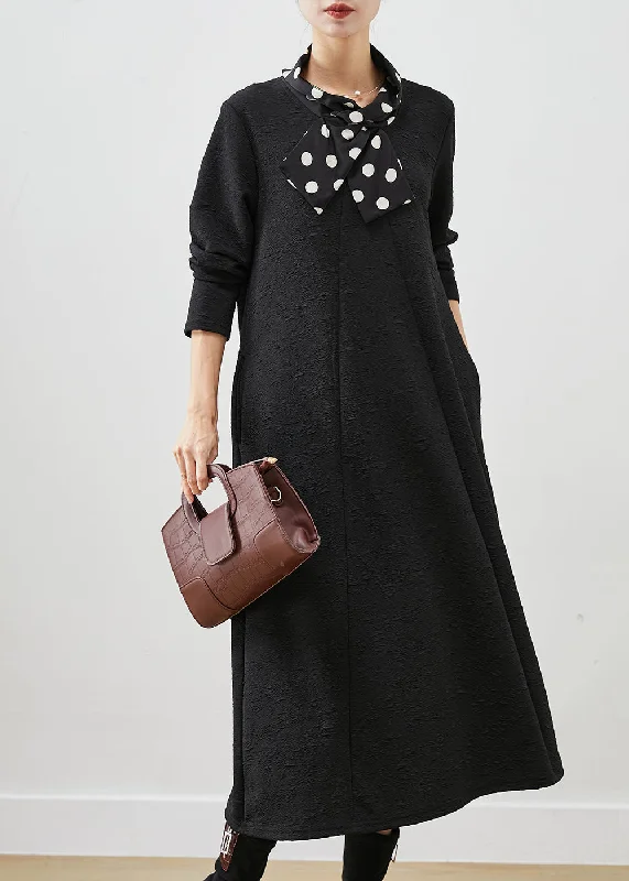 Motherhood dresses for pregnant womenFrench Black Shawl Collar Jacquard Cotton Party Dress Fall