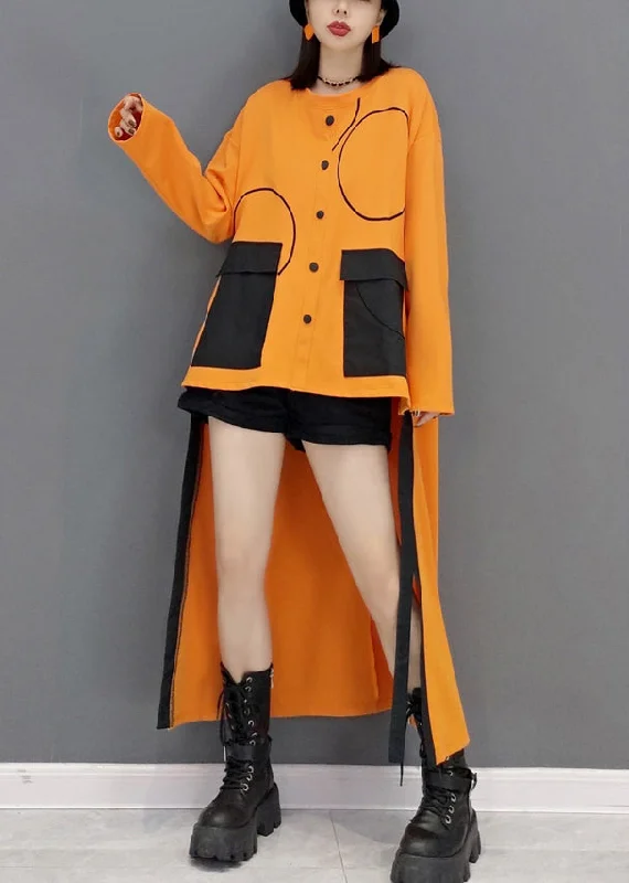 Limited edition dresses for collectorsWomen Yellow O Neck Low High Design Patchwork Cotton Dress Fall