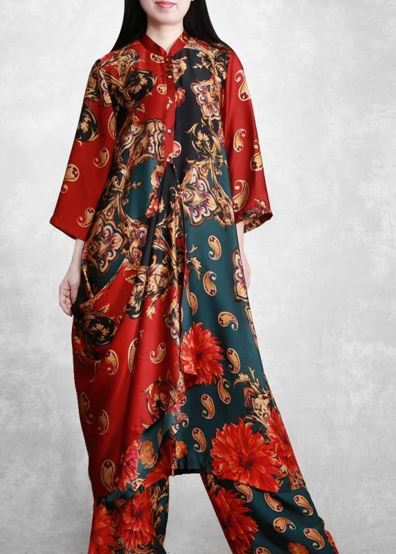 Abstract print women's topsNational Style Fashion Suit Loose Irregular Shirt Art Two Piece Set 2025 New