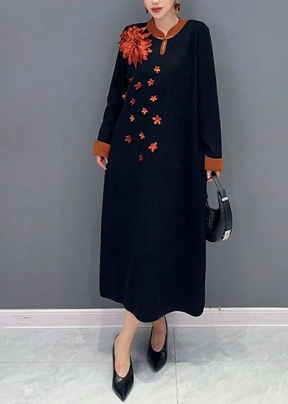 Cardigan-style women's sweaterUnique Black Print Long Knit Sweater Dress Long Sleeve