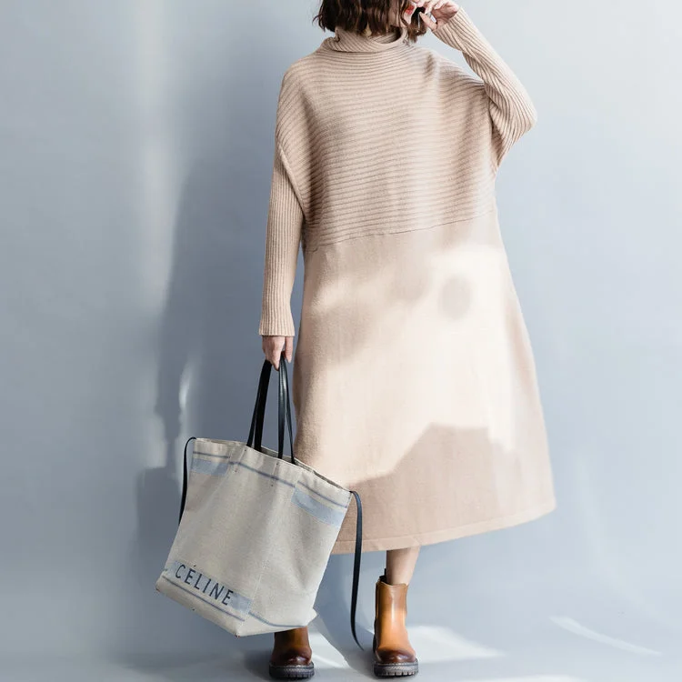Patterned women's sweaterChristmas Sweater dress outfit plus size high neck nude DIY knit dress