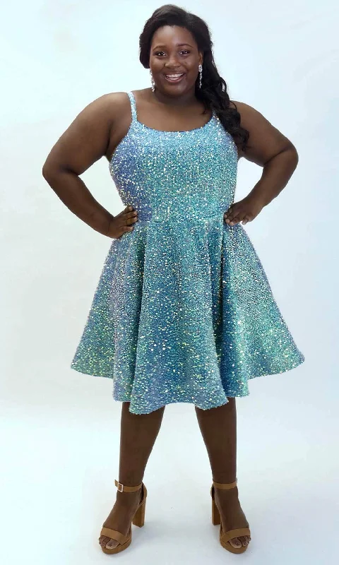 women's suit sets with scarvesSydney's Closet SC8125 - Scoop Neck Sparkly Cocktail Dress