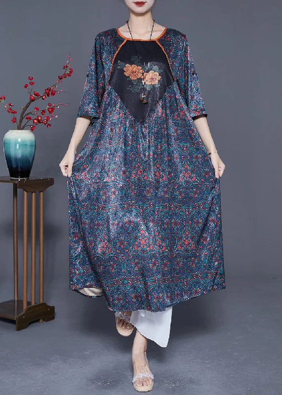 Embroidered dresses for womenBoutique Black Oversized Patchwork Print Silk Dresses Summer