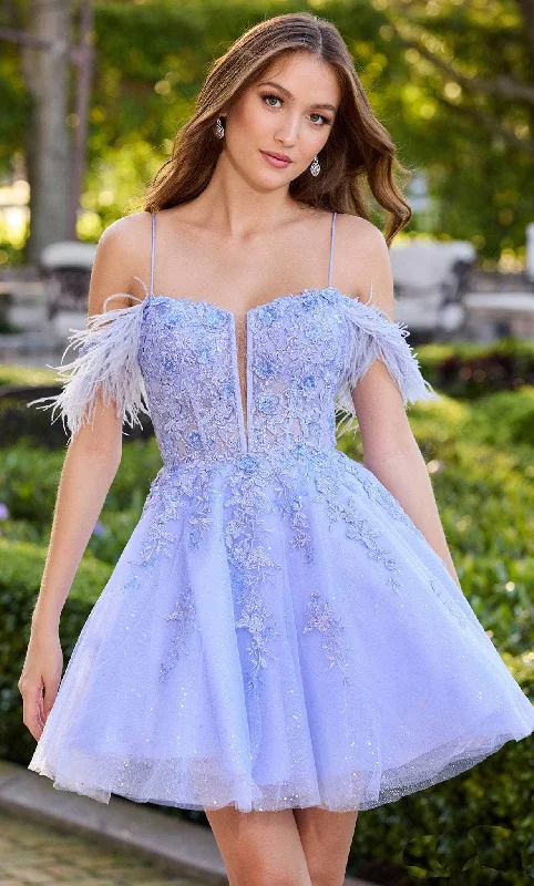 women's three-piece suit setsAmarra 88663 - Feather Detailed Off-Shoulder Corset Cocktail Dress