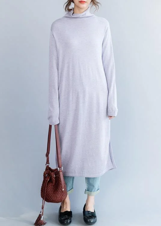 Yoga women's sweaterCute light purple Sweater outfits Moda high neck daily side open knit dresses