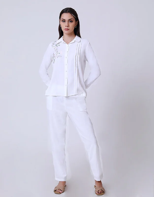 Elegant women's topsWhite Long Sleeves Shirt Blouse