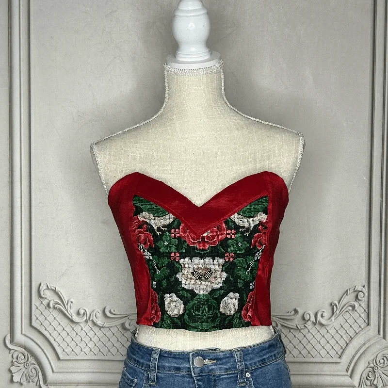 women's suit sets in solid colorsMexican Embroidered Corset - Cropped Cross Stitch