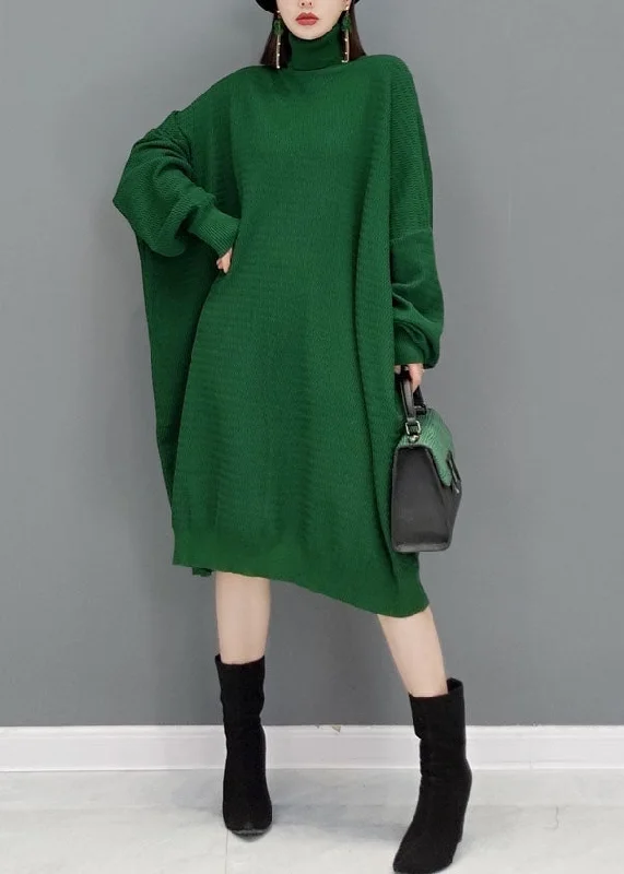 Patterned women's sweaterFashion Green Turtleneck Knitted Sweater Dress Fall